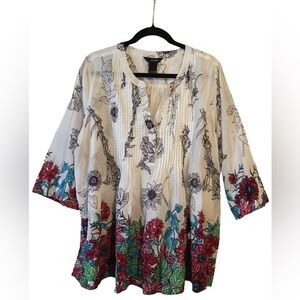 Ali Miles gauzy cotton Floral Tunic Top sz 1X